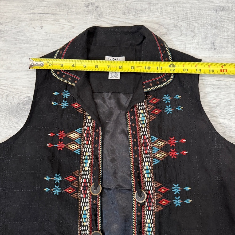 Graff Southwestern Style Black Vest with Colorful Embroidery Size M - Picture 10 of 17
